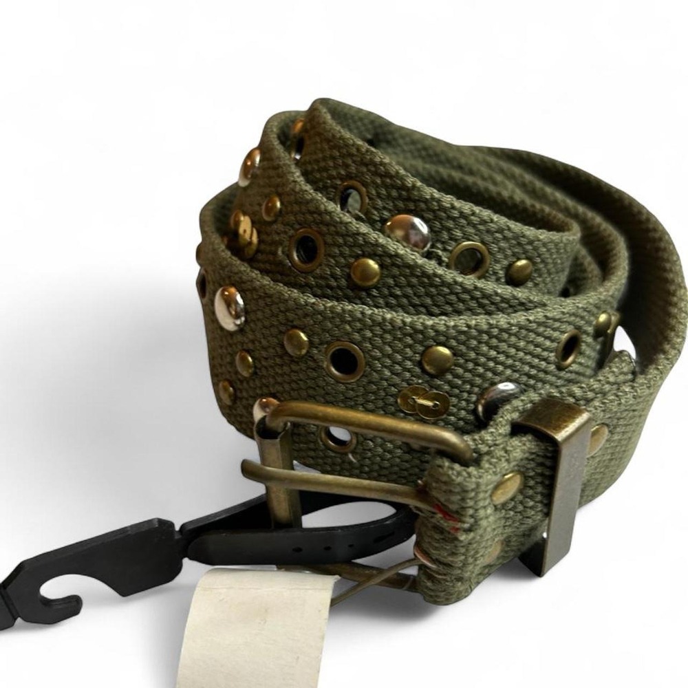 Granola Earth Tone Gorpcore Green canvas belt with gold studs